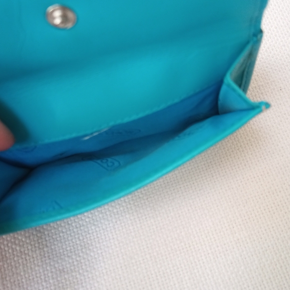 Coach Stunning Aqua Blue Leather & Canvas Compact Wallet - Picture 7 of 11